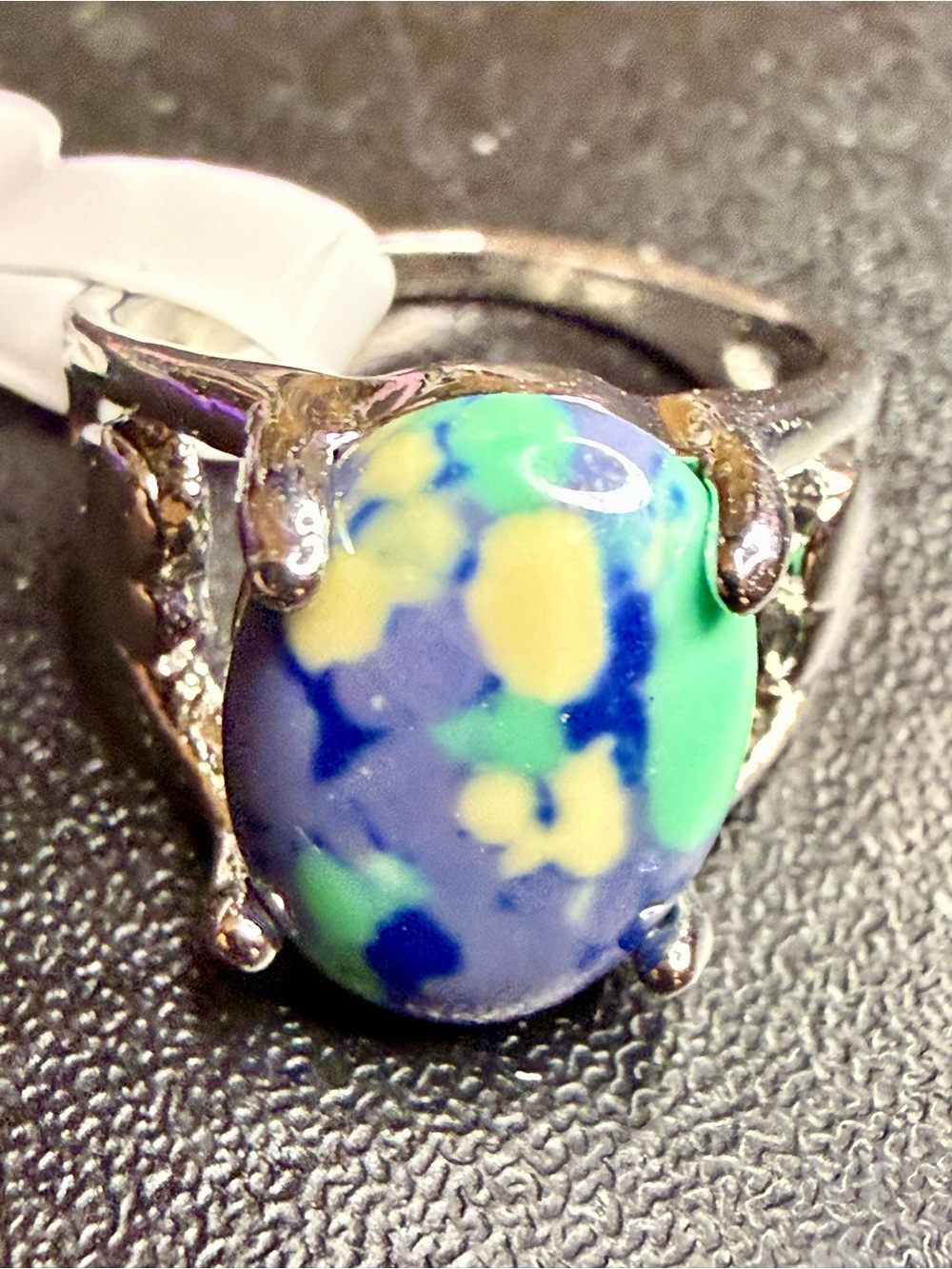 Multicolor Resin Cabochon Statement Ring โ Blue, Green & Yellow